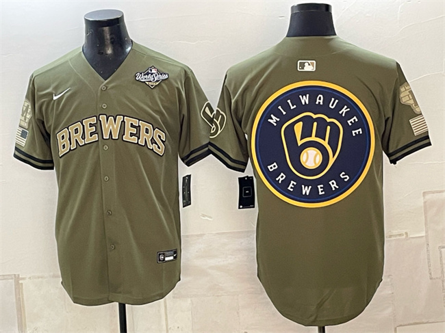 Men's Olive Milwaukee Brewers Team Big Logo 2026 World Series Stitched Baseball Jersey